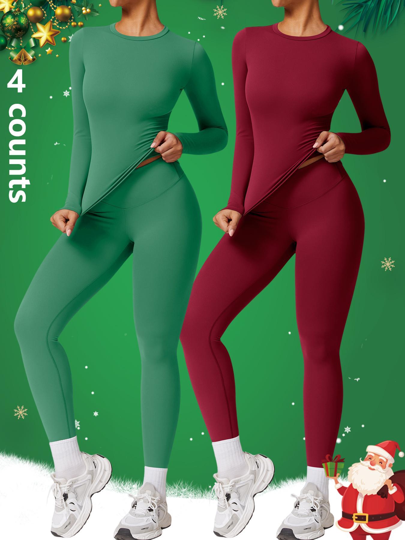 Two-Piece Set Women's Patchwork High Elastic Soft Round Neck Flat Shoulder Long Sleeve Slim Fit Beautiful Hip Tight Pants Yoga Clothes suit Workout Running Clothes Four Seasons Outdoor Running Cycling Hiking Walking Shopping Fashion suit Gym