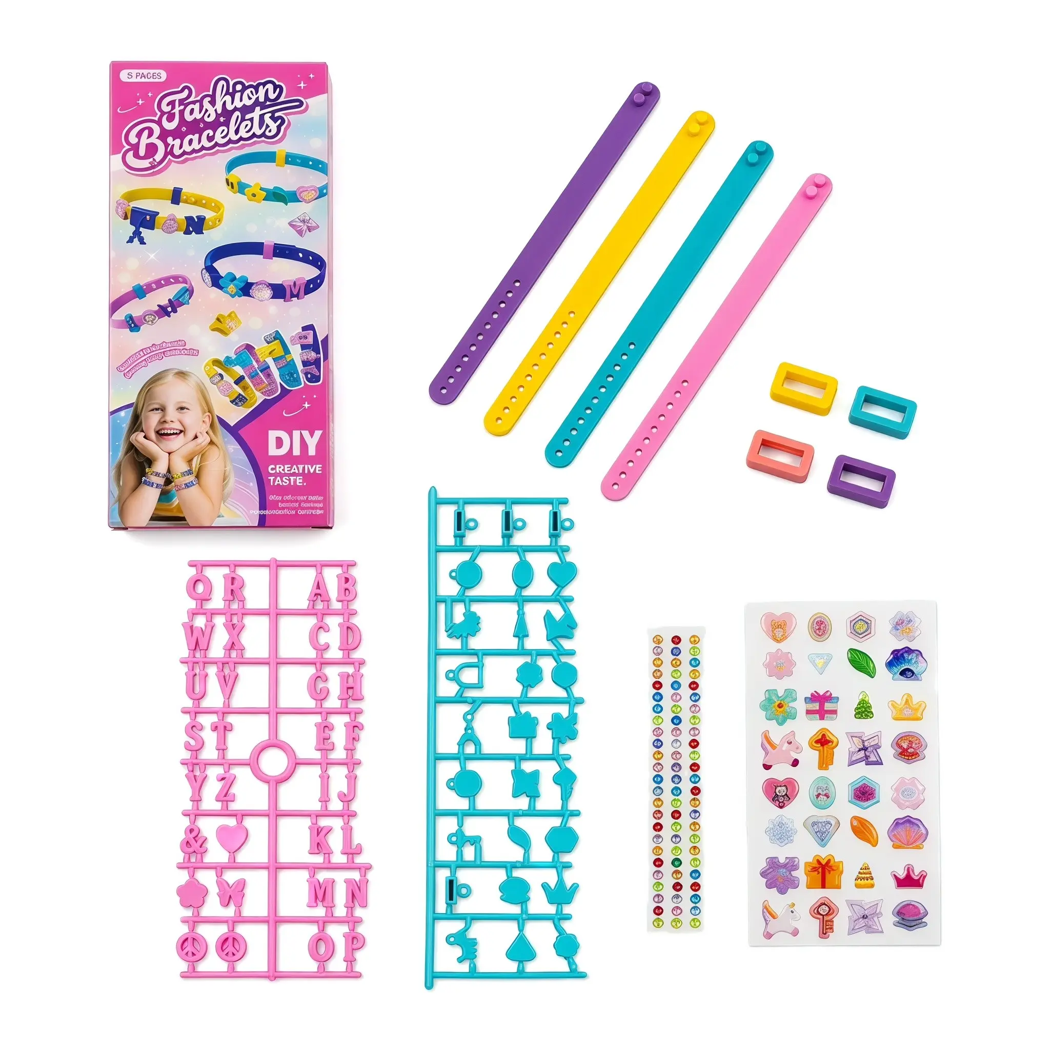 4-8 Years Girl DIY Silicone Bracelet Kit, Colorful Bead Jewelry Making Set, Adjustable Rubber Band, Party Favor, Birthday Gift, Beads And Accessories