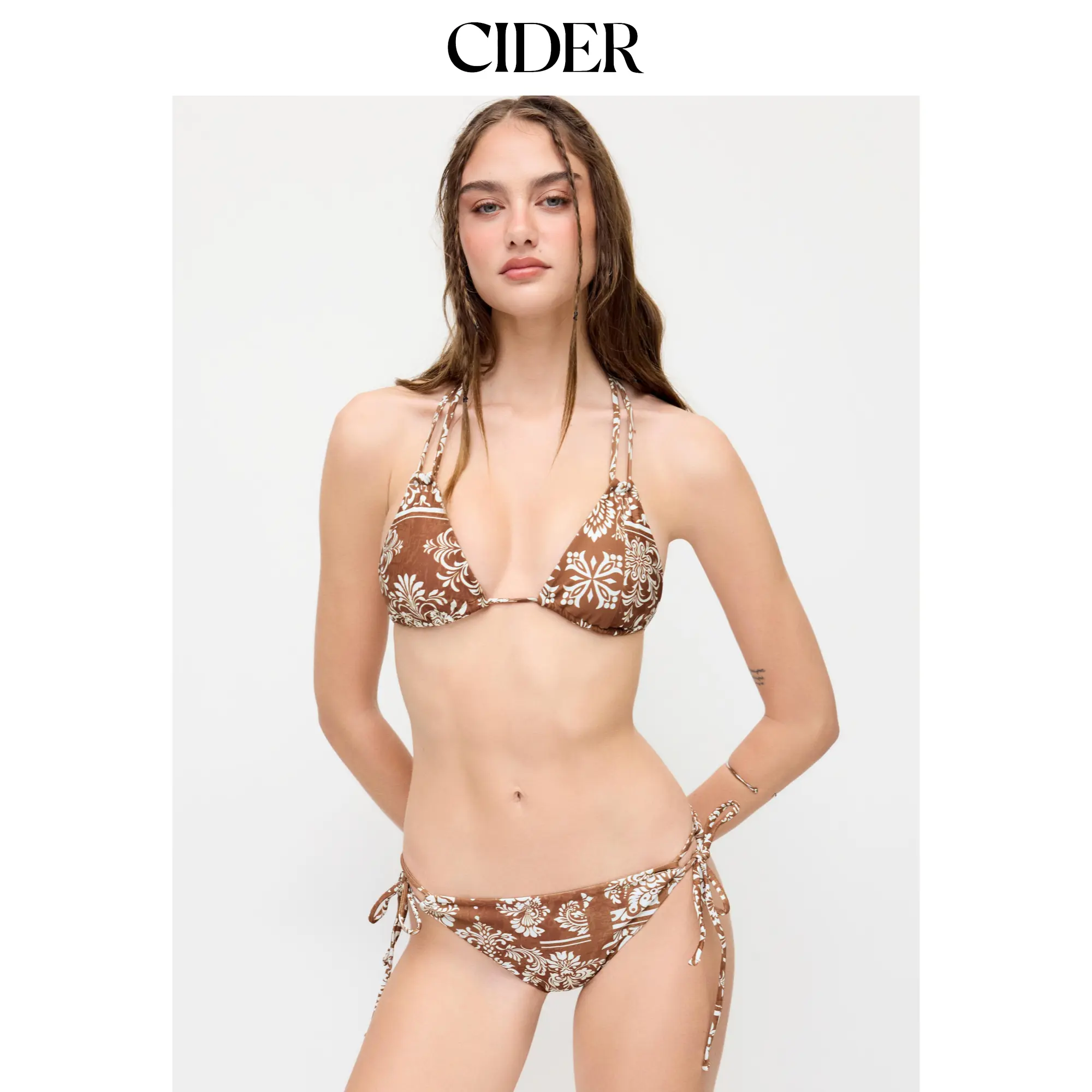Cider Halter Neckline Aztec Print Triangle Top & Tie Side Low Rise Bikini Set