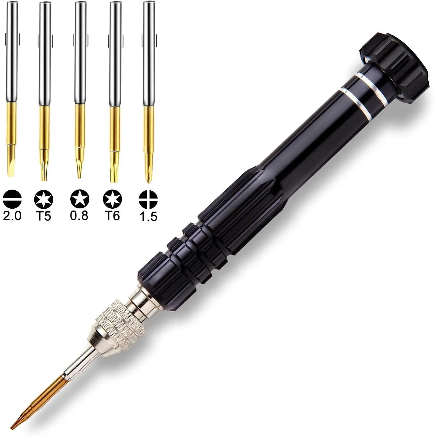 Mini Eyeglass Repair Kit Glasses  Pocket Precision Tool | metal handle, 5 interchangeable bits, For tightening and repairing eyeglasses, sunglasses, watches, and small electronics