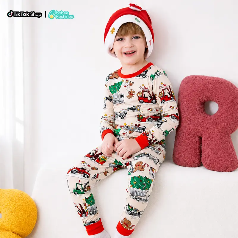 babee Reshinee Christmas Pajamas for Baby Boy Baby Girl Toddler Kids, 2-Piece Long Sleeve Bamboo Pajama Set, Soft Breathable Stretchy Buttery Soft Cozy Snug Fit Cute Printed Holiday Pjs, Round Neck Sleepwear Christmas Gift, 12M-8Y