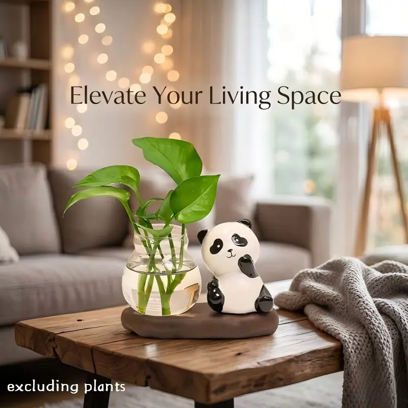 1 Pack Panda Hydroponic Planter Decor, Easy Install Desktop Ornament for Desk Tea Table Window Bathroom Hotel Homestay