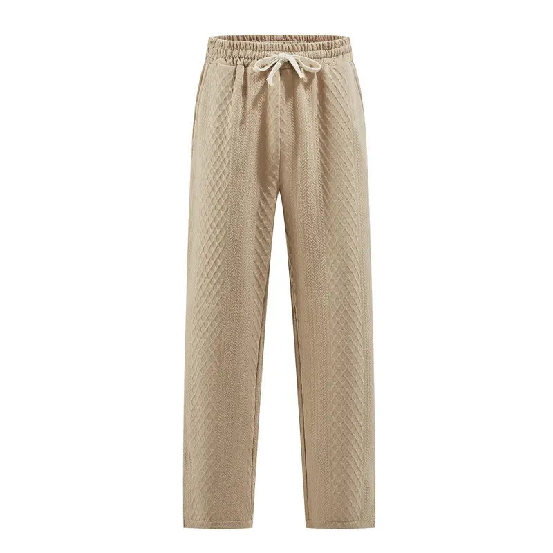 Men's Relaxed Fit Jacquard Knit Straight Leg Menswear Pants - Plain Textured Fabric Sports Casual Long Trousers
