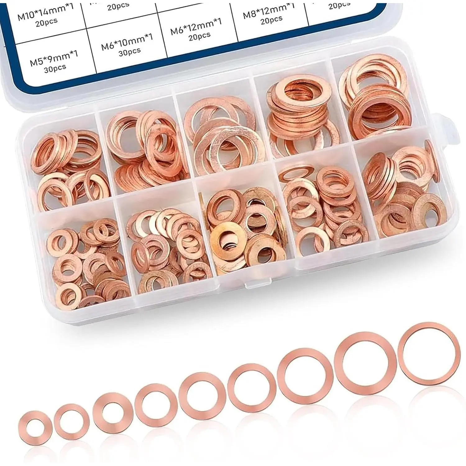 200 count  Copper Washers  Kit, Metric Copper Crush Washer, 9 Sizes Flat Sealing Washer  Kit,  Copper Oil Pan Plug Sealing Gaskets for  ()
