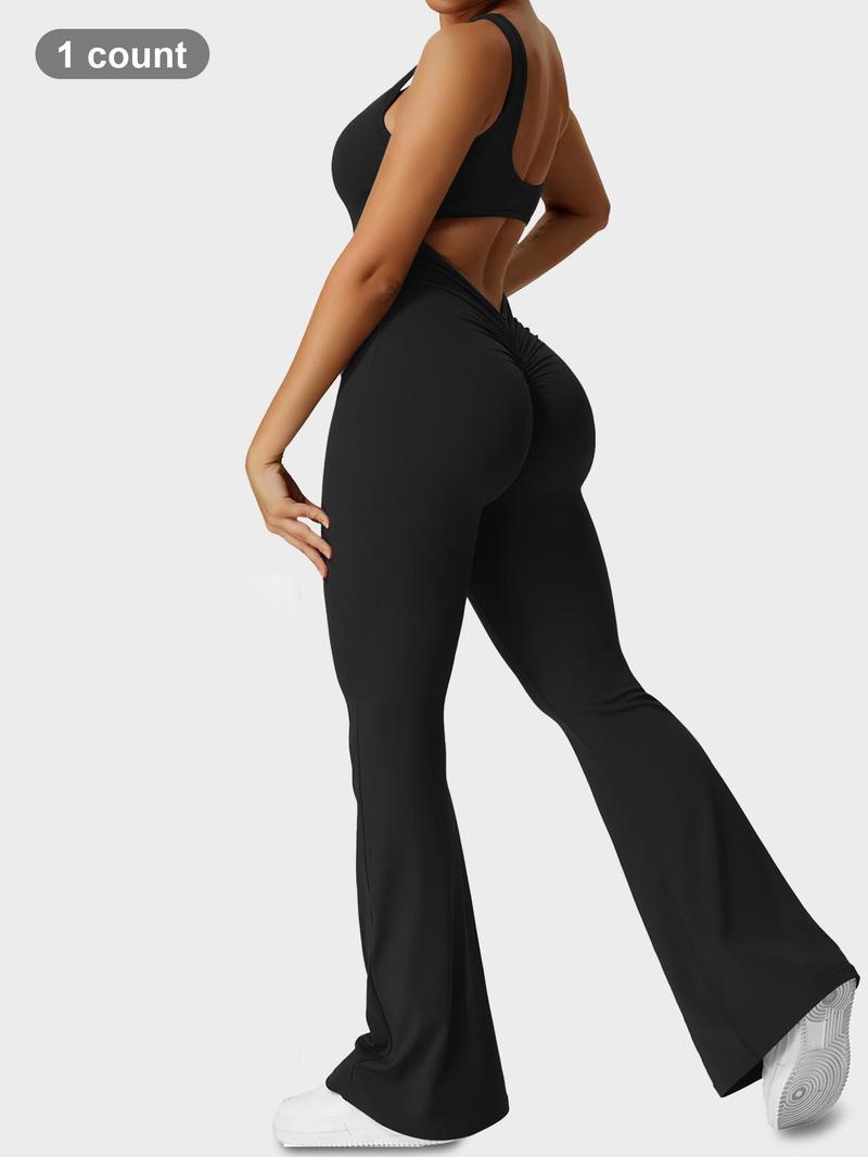 Women's Solid Ruched Cut Out Backless Shapewear Jumpsuit, Solid Color Jumpsuit, Casual Comfy Scoop Neck Sleeveless Tummy Control Shapewear Bodysuit for Daily Wear, Ladies Shapewear for All Seasons