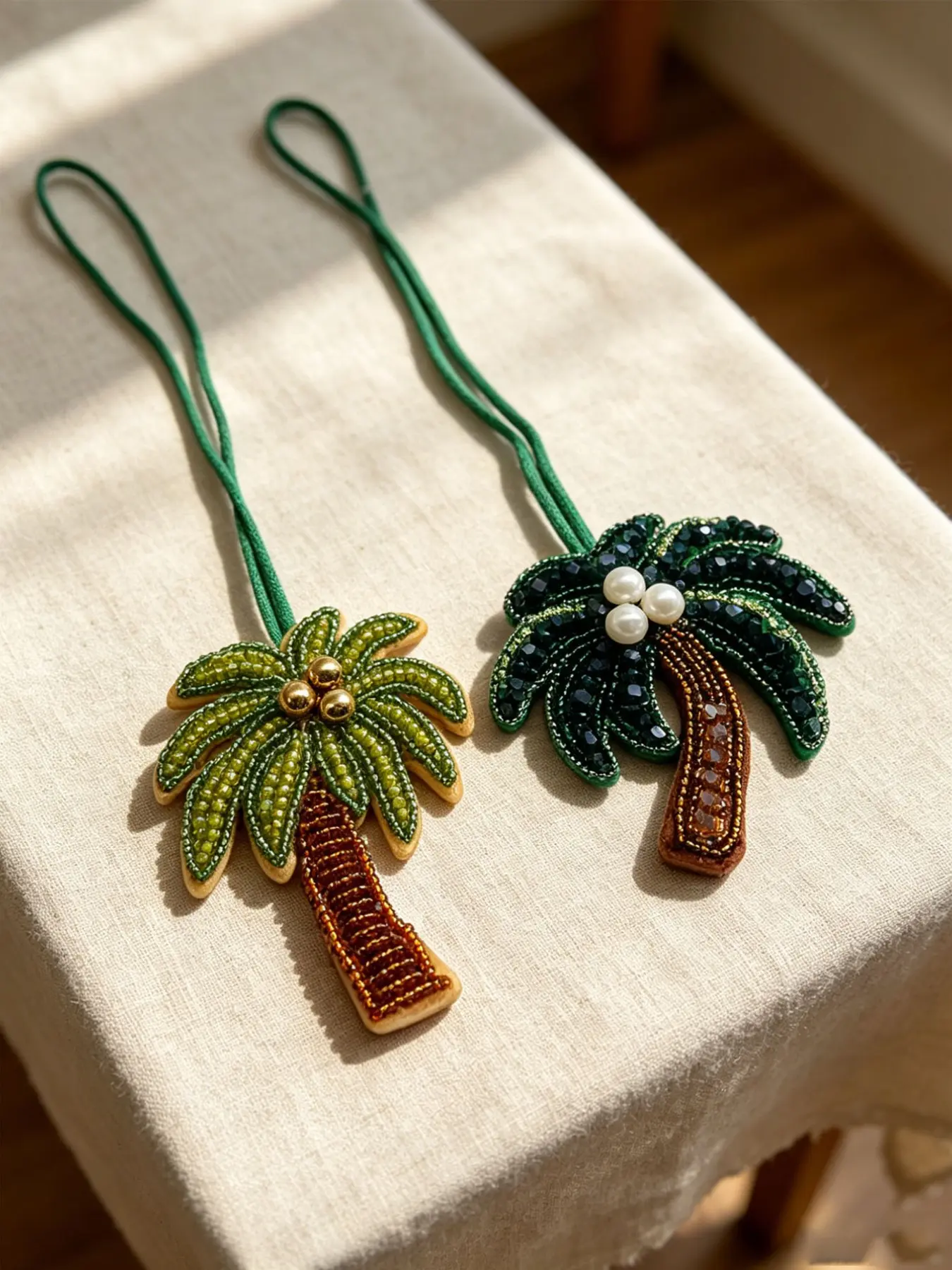 Summer Ocean Bag Pendant DIY Beaded Fabric Patch, Charms For Bags, Elegant Plant Coconut Tree Handmade Bead Embellishment, Preppy Animal Pattern Accessory