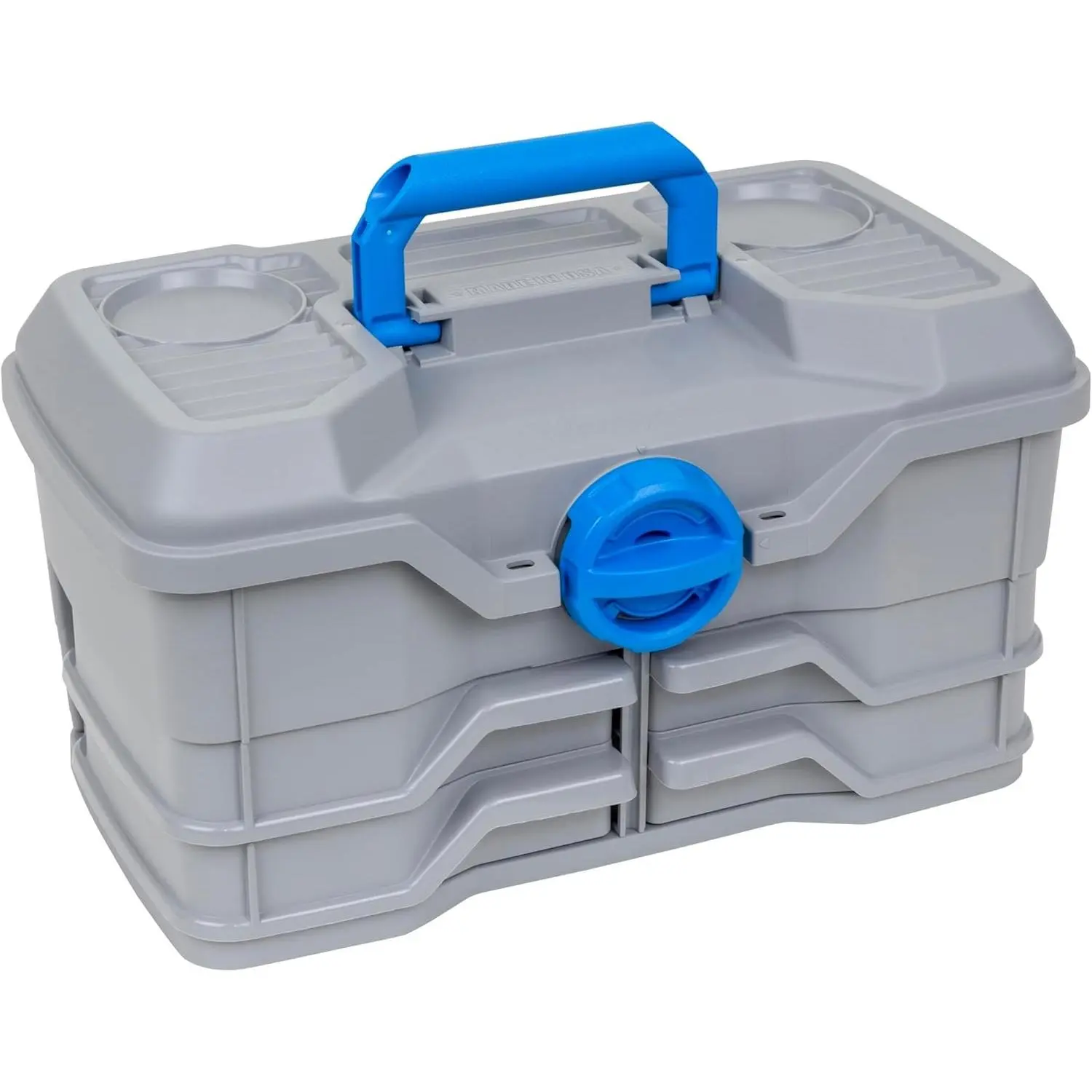 Next Gen 4/0 Medium Fishing Tackle Box - 4 Pivot Trays, 23 Compartments, Includes 25-piece Tackle Kit, Fishing Tackle and Gear Storage, Fishing Lure Organizer, Light Gray