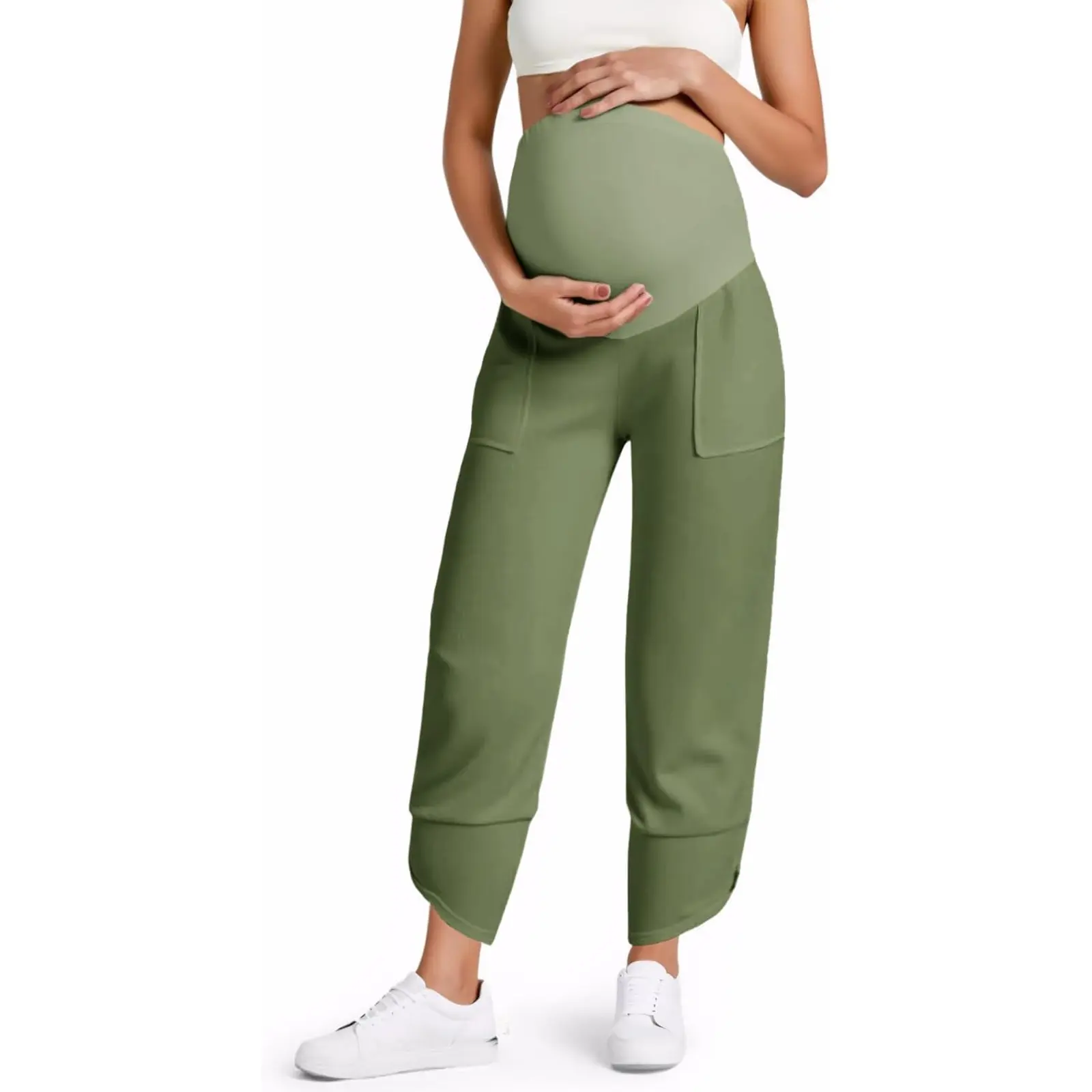 yousify Women's Stretchy Ribbed Maternity Pants, Casual Wide Leg Palazzo Trousers with an Elastic-Fit Waist and Pockets, Maternity Fashion, Elastic-Fit Maternity Clothing & Accessories