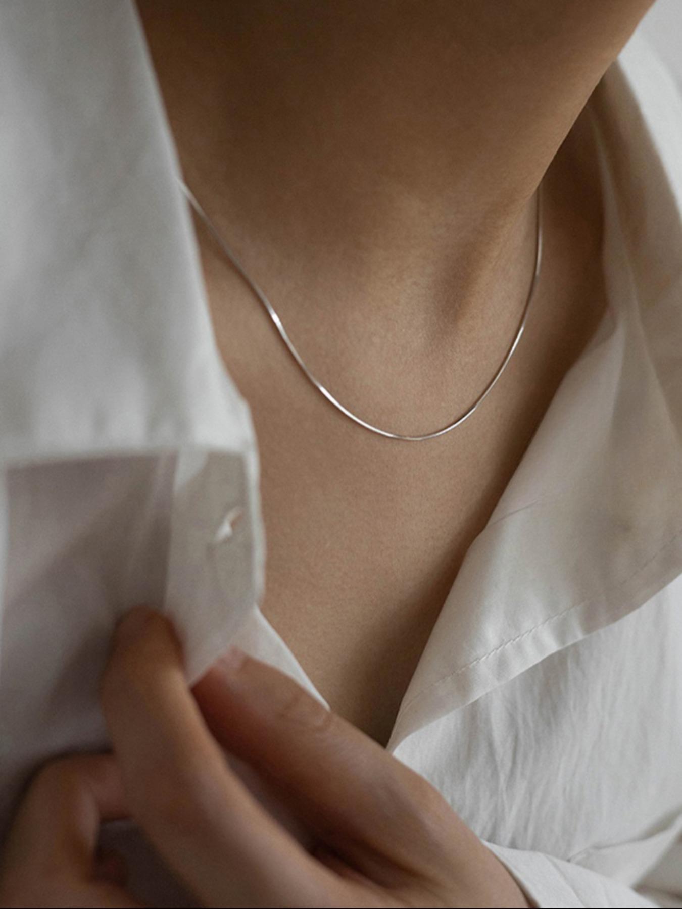 S925 Sterling Silver Simple Box Chain Design Necklace, Snake bone chain, Fashion Jewelry for Party, Daily Clothing Decor, Trendy All-match & Exquisite Jewelry for Birthday Gift