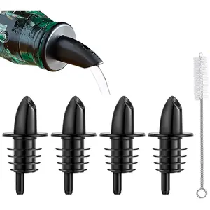 4 Pack Plastic Liquor Free Flow Pourers, Liquor Bottle Pourers for Alcohol, Syrup, Olive Oil, Mixed Drinks, Vinegar (Black-4 Pack)