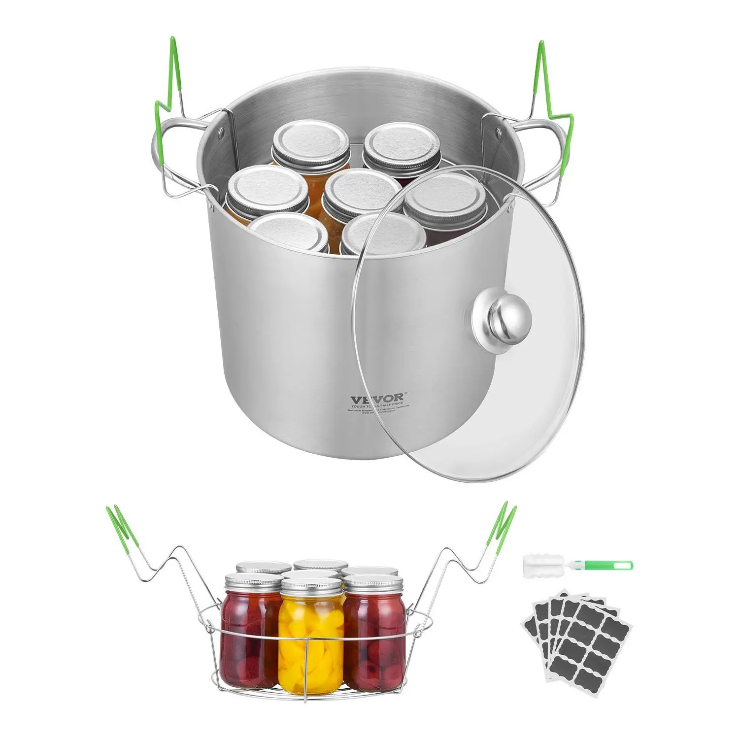 VEVOR 21 QT Canning Pot with Rack and Lid, Stainless Steel Waterbath Canner with Dual Handle and Glass Lid, Compatible with All Cooktops: Induction, Gas, Electric, Glass, Ceramic, Halogen