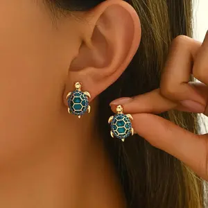 Elegant Adorable Turtle Earrings | Colorful Sparkling Rhinestone Bohemian Turtle Studs, Fashion Jewelry for Parties, Proms, Music Festivals & Holiday Celebrations