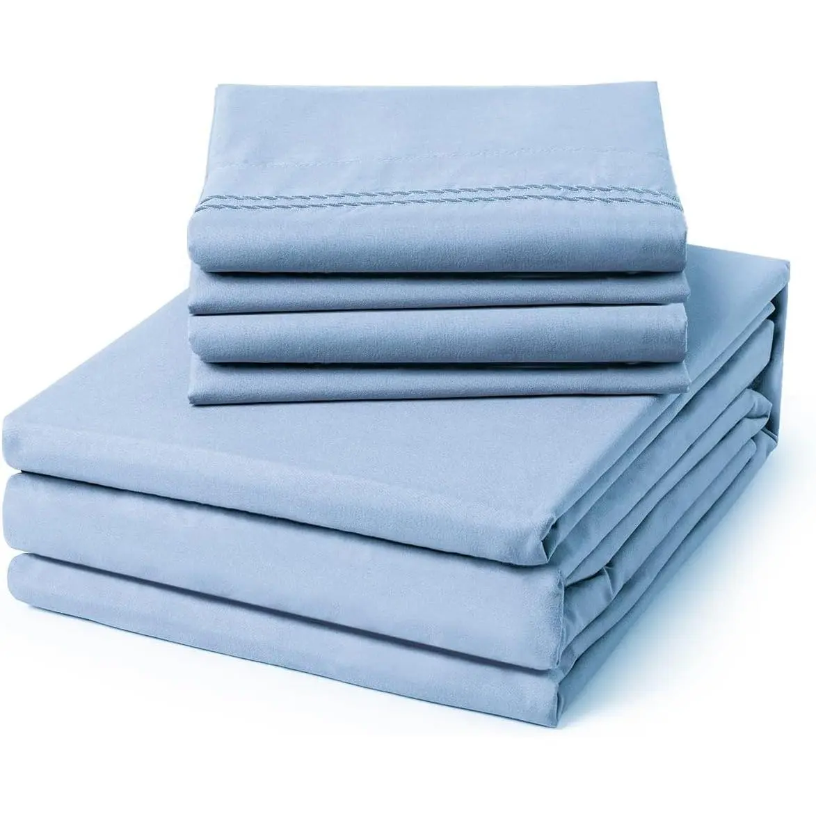 Queen Size Sheet Set - 6 Piece Soft Breathable Luxury Bed Sheet Set - Shrinkage & Fade Resistant Embroidered Bedding Sheet with Deep Pocket, 2 Extra Pillowcases (Queen, Chambray Blue)