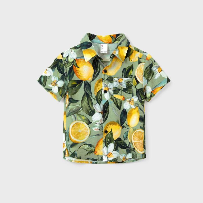 PatPat Matching Family Outfits – Lemon Print Hawaiian Shirts & Summer Dresses – Tropical Vacation Clothes for Men, Women & Kids Spingtok
