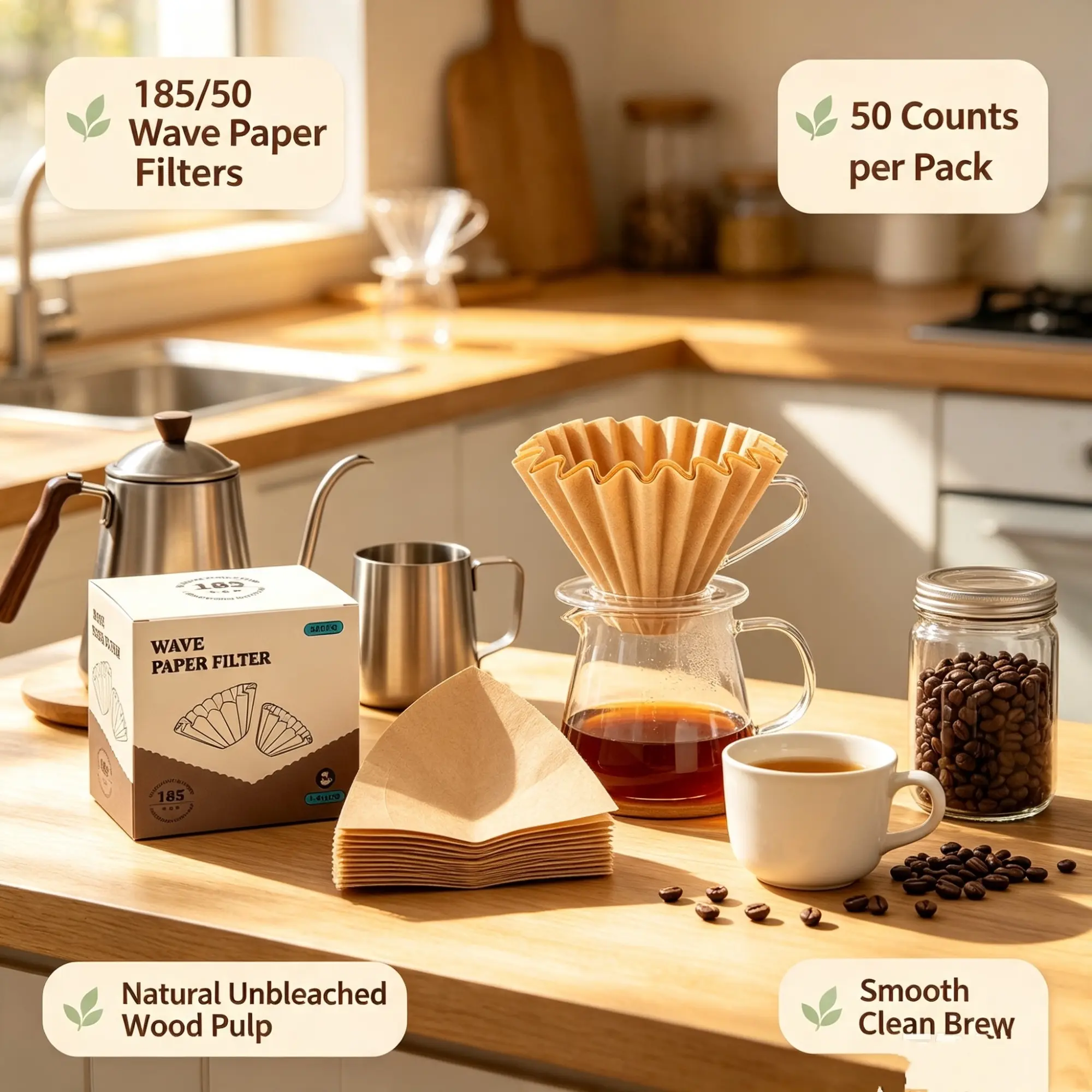 Basic Coffee Filter Basket for 8-12 Cup Coffee Makers, 200 Pieces, Suitable for Various Models, Ideal for Home Use