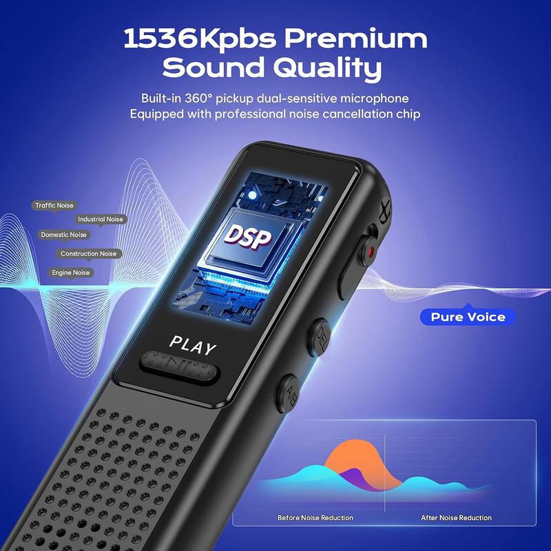 64GB Voice Recorder - Upgraded Digital Voice Activated Recorder with AI Noise Reduction Technology, Dictaphone Tape Recording Device with Playback for Lectures Meetings/Classes/Interview