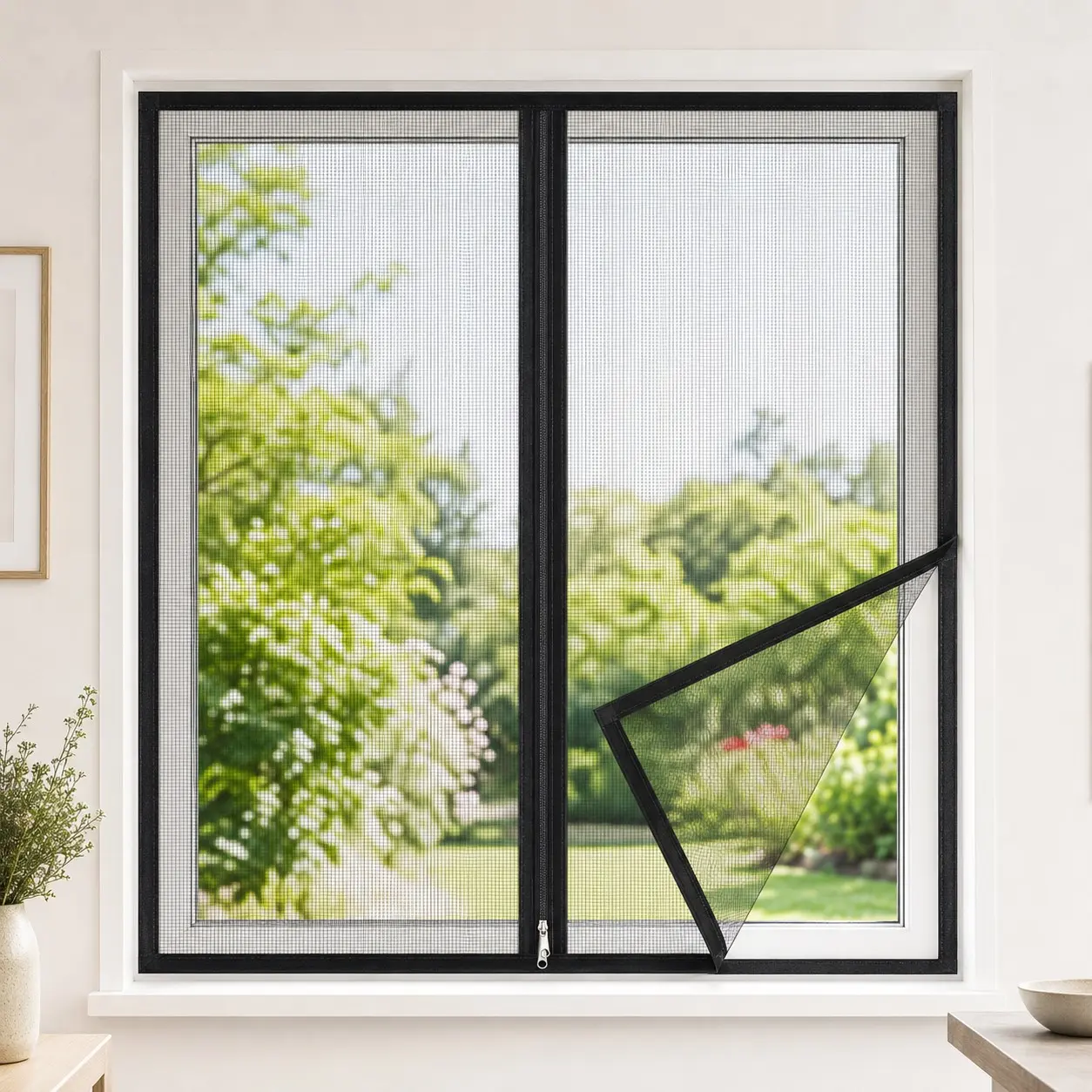 Upgraded No Drill Mosquito Window Screen Net, Zipper Closure Design, No Residue, Removable, Durable Mesh, Ultra Fine Mesh Bug Screen, Breathable Airflow, Light Filtering, Multi Size Options, Convenient