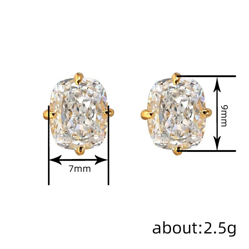 Minimalist 4-Prong Cushion Cut Zircon Stud Earrings for Women | 18K Gold Plated Dainty Luxury Earrings | SHEIN Style Elegant Jewelry