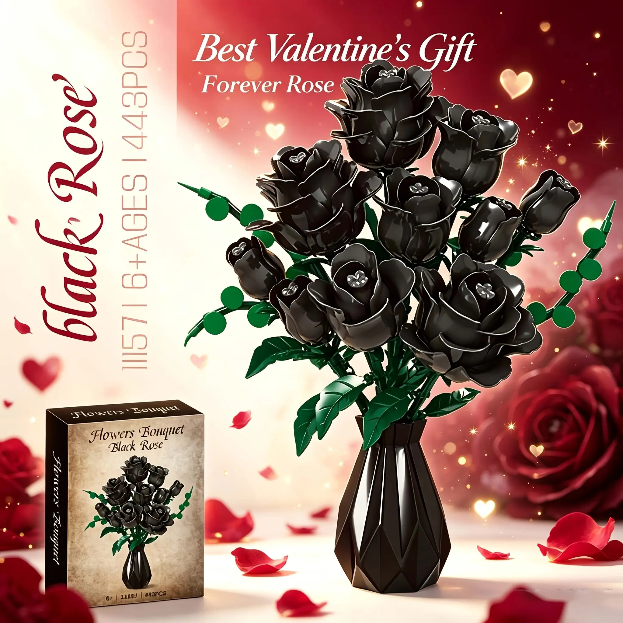 Valentine's Day Gift Building Blocks, Elegant Box Packaging, DIY Assemble Small Bricks, Desktop Decor Toy, PLASTIC TOYS-BUILDING BLOCKS, Halloween/christmas/birthday Set