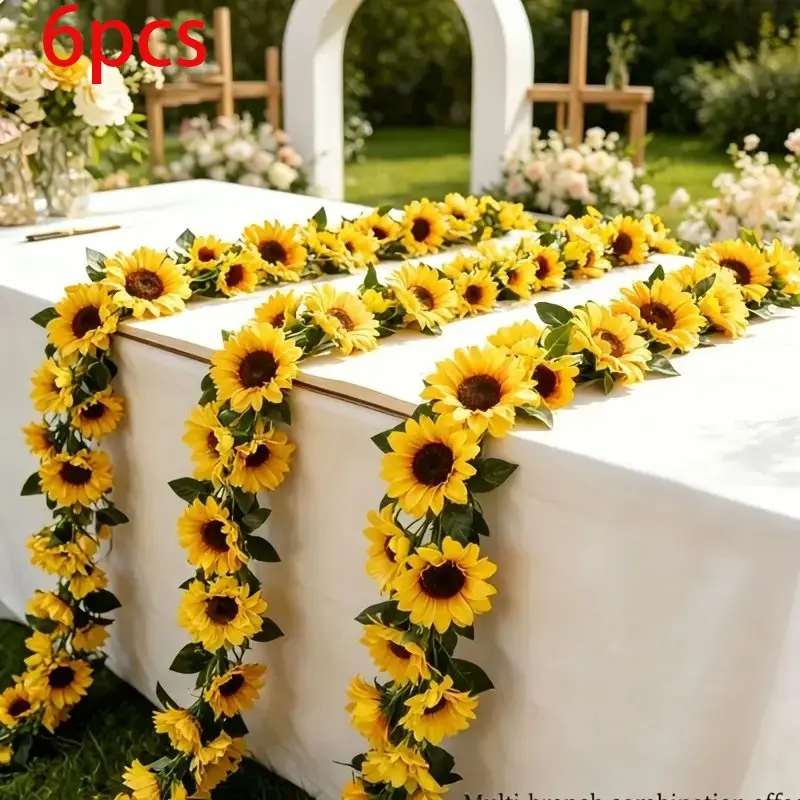 6-Piece Sunflower Vine Set, Realistic Artificial Flowers, Low Maintenance Decor, Ideal for Weddings, Ceilings, Shelves, Mother's Day, Graduation