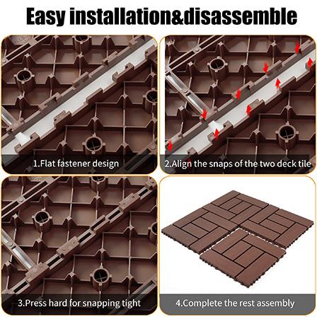 12-inch ZZ style interlocking deck tiles, DIY modular interlocking decking floor tiles, indoor and outdoor floor tiles, courtyard floor tiles that easy to install quickly ,44 pieces, Brown