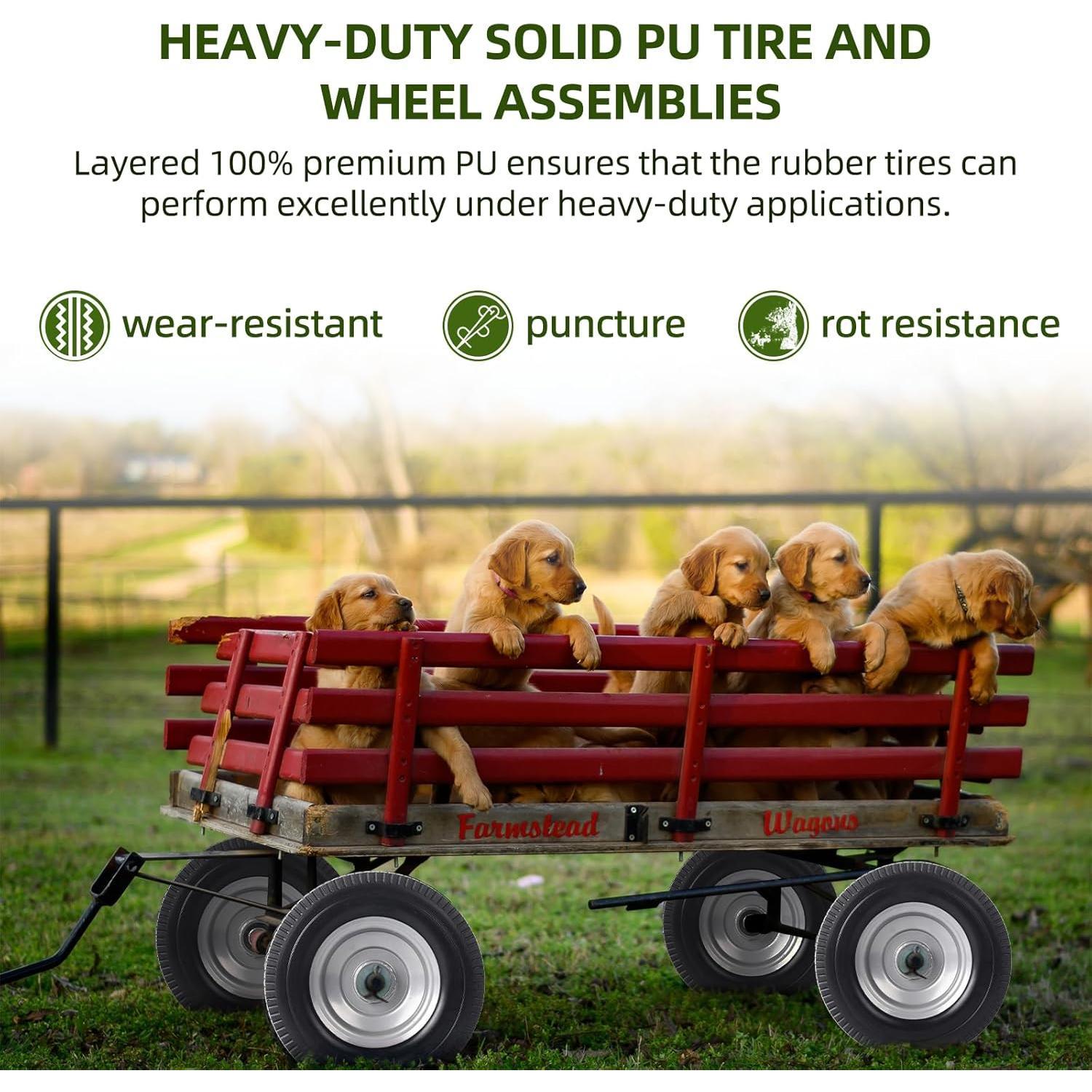 (2-Pack) 10-Inch Solid Wheel Replacement - 4.10/3.50-4 Flat Free Tire and Wheel with 5/8 extra 3/4 &1/2 Bearings and 2.25" Offset Hub - Compatible with Hand , Generator, Gorilla Carts