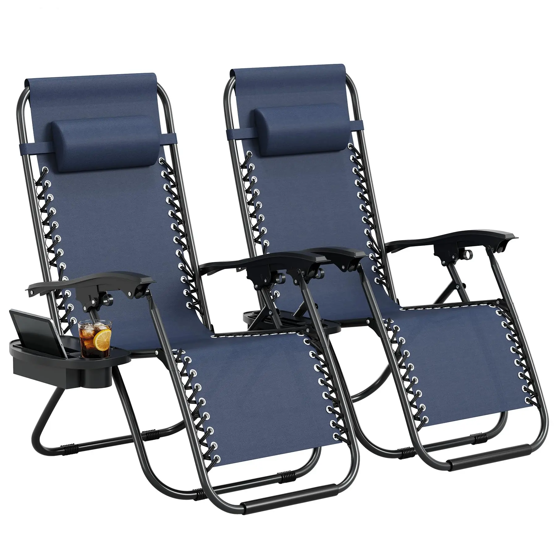 Garvee Zero-Gravity Outdoor Lounge Chair – Foldable Patio Recliner featuring Moveable Pillow & Drink Holder Table – Great for Lawn, Garden, Backyard, Poolside, Beach, Camping