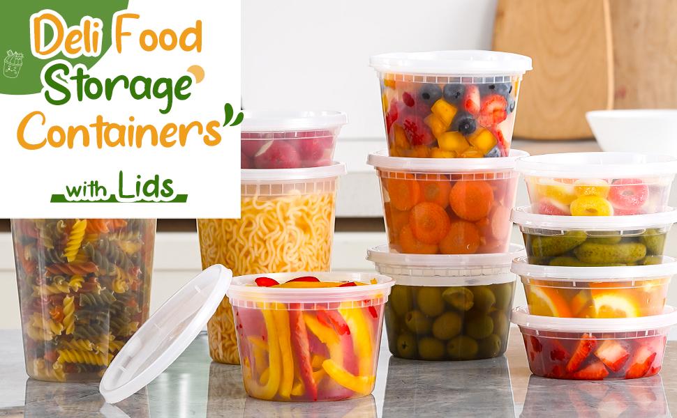 32 Sets 16 oz Plastic Deli Food Containers With Lids, Airtight Food Storage Containers, Freezer/Dishwasher/Microwave Safe, Soup Containers For Takeout Meal Prep Storage