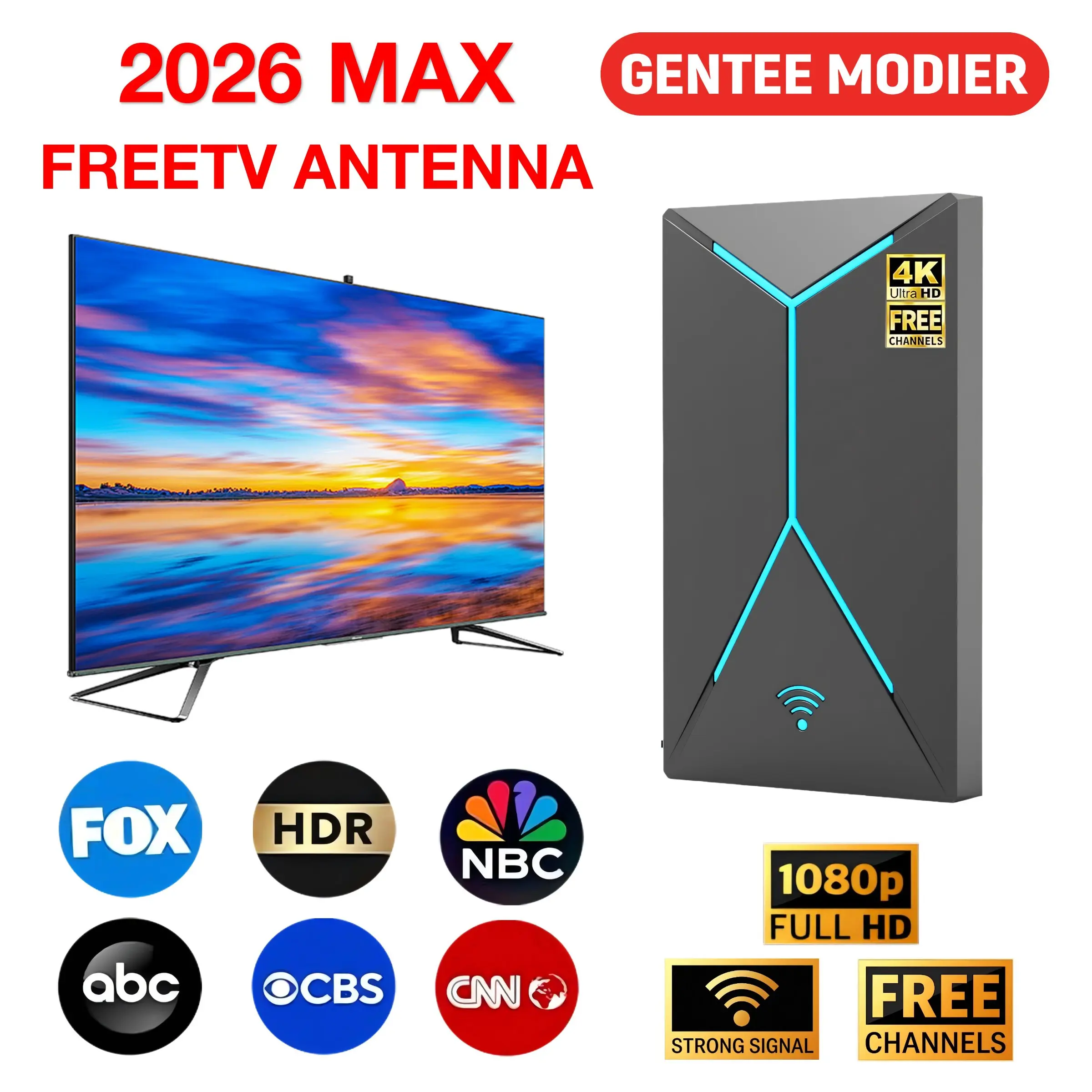 GENTEE MODIER HD023 HDTV Antenna HighDefinition, SignalBooster, FreeChannels 1080P HDTV Antenna Reception May Vary by Installation EnvironmentChannels Vary by LocationChannel Reception Depends on Your Area Rescan Required After Installation