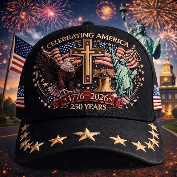 5PCS 1776-2026 US 250th Anniversary Vintage Dad Caps |   Patriotic Flag & Cross Print Baseball Hats for Men & Women