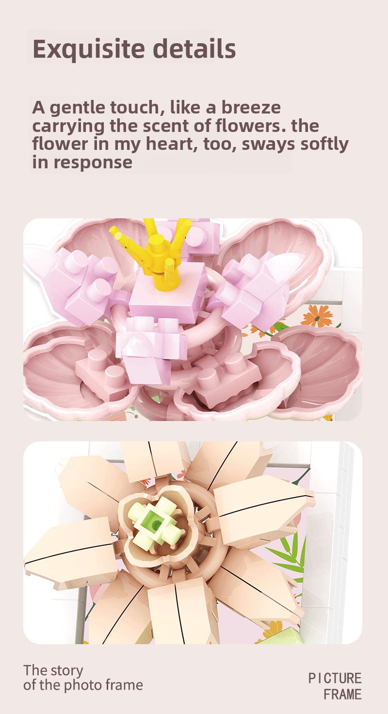 Picture frame, building blocks, bouquet, preserved flowers, carnations, sunflowers, DIY girls' holiday