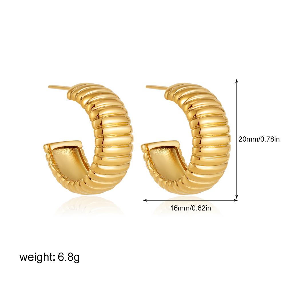 Gold Ridged Arch Hoops - Elegant Gold Color Hoop Earrings with Textured Design for Everyday Wear