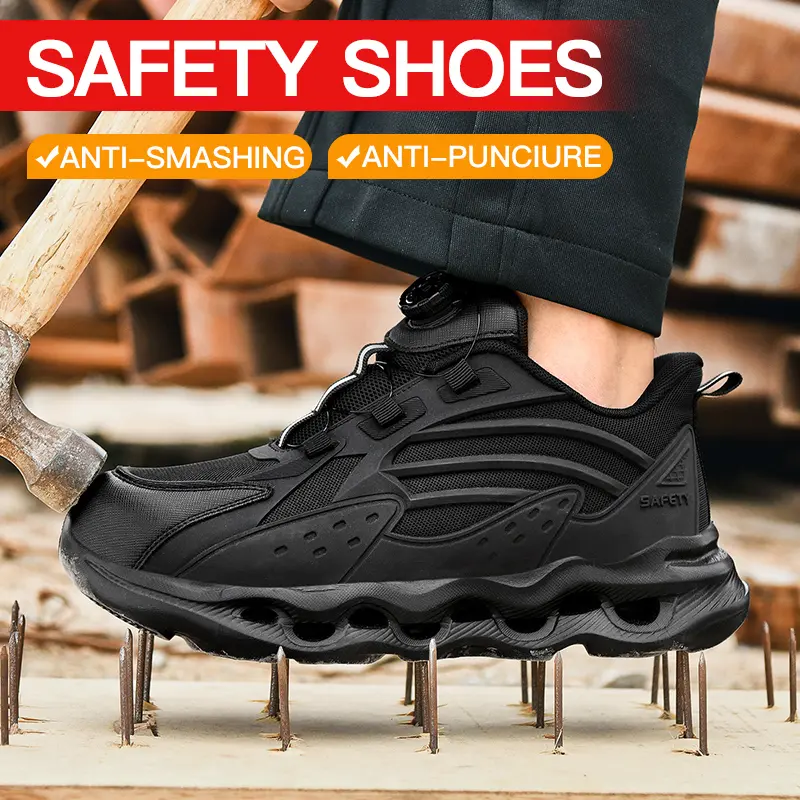 Men's Lightweight Turn Button Safety Shoes Steel Toe Work Shoes Protective Shoes