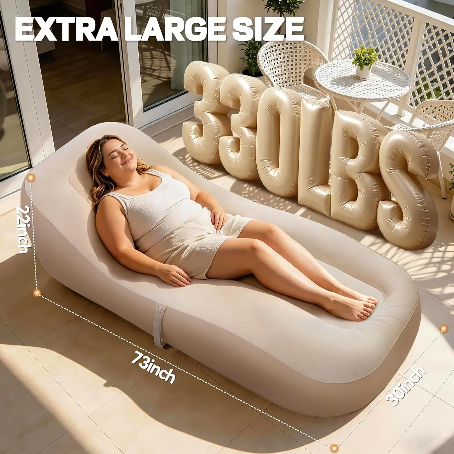 Unisex 1-Piece Heavy Duty Flocked PVC Inflatable Couch with Curved Back, Storage Bag - 73*30*22 in, 330lbs Support, Camping Sofa Bed for Road Trips, Outdoor Relaxation, Portable Indoor-Outdoor Adult Furniture