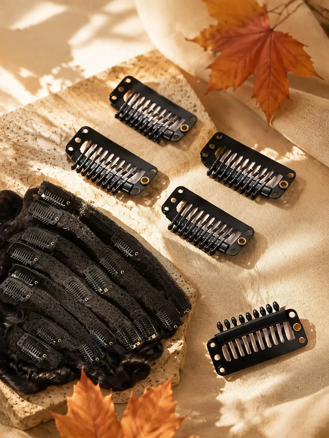 20PCS 9-Teeth Hair Extension Clips, Metal Snap Clips for Hair Extensions, I Shape Wig Clips with Rubber Silicone Anti Slip Grip, Sewing Clips for DIY Wigs, Hair Toppers, Toupee, Bangs and Clip In Hair Accessories, Secure Hairpieces, Reusable Clips(Black)