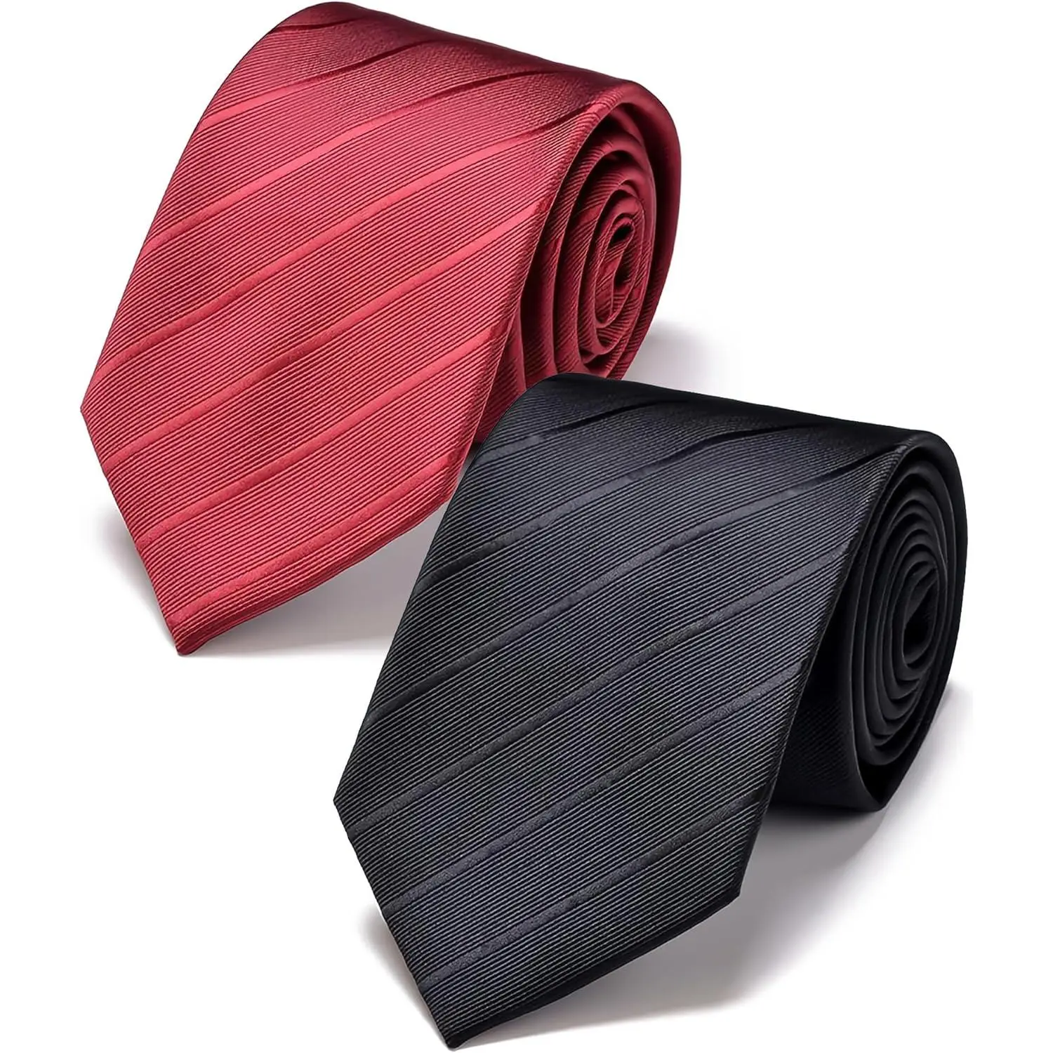 2 Pieces Ties for Men Black Diagonal Stripe Self-Tie Men's Neckties Set Twill Formal Business Weddings Office