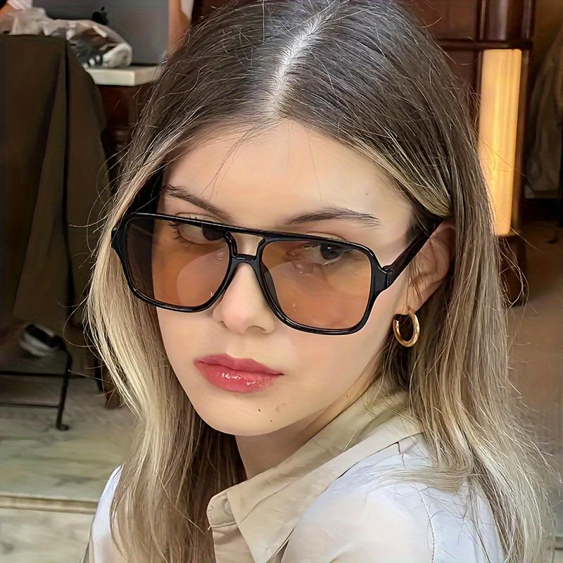 Fashionable Rectangular Plastic Glasses for Women with Leopard Print Detail, Dual Bridge Design, Reflective Lens, PC Material, Ideal for Daily Wear