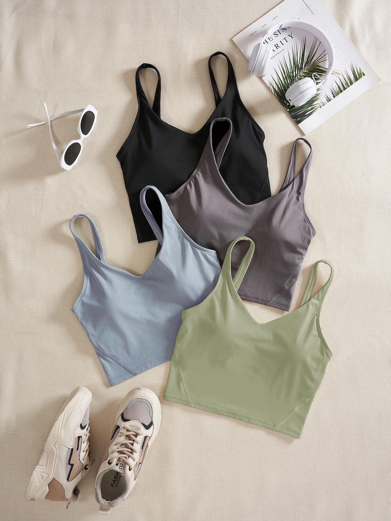 Women's Solid Sports Bra, Quick-Drying Breathable Comfortable Crop Cami Top for Yoga Gym Workout Running, Ladies Sportswear for Indoor and Outdoor Wear