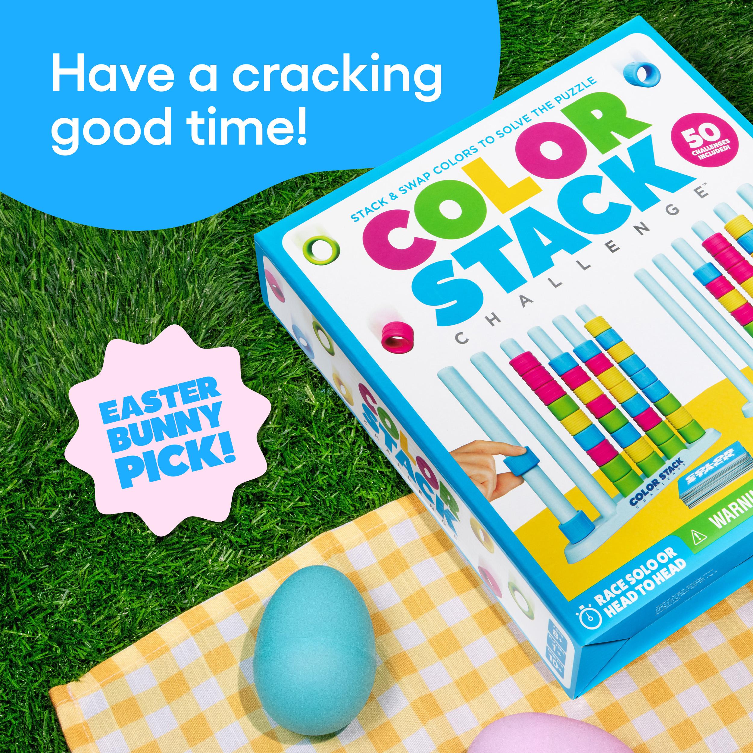 Relatable Color Stack Challenge Game – Easter Basket Stuffers for Kids, Fast-Paced Color Matching Puzzle Toy for Family Game Night, Complete Set with 2 Racks, 50 Cards & 80 Rings