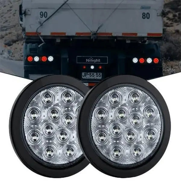 Nilight 4-in Round Pair Tail Lights for Trucks, 12LEDs Brighter Light, Dual Mode, Silicone Seal (2-Pack), Surface Mount