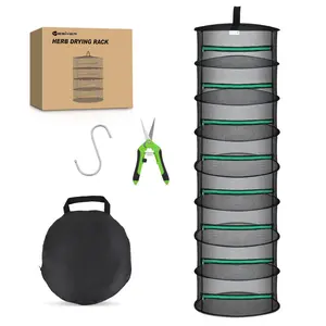 Yesker 8 Layer Herb Drying Rack Hanging Mesh Net Foldable Plant Drying Racks 24" w Green Zipper Pruning Shears Hook Dryer Hanging Rack for Herbs Seed Bud Fruit Clothes Grow Tent Closets Garden Outdoor fathersdaygift