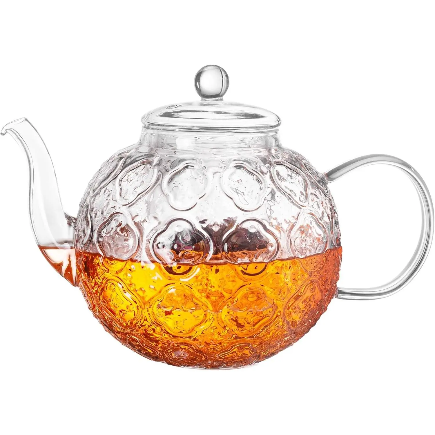 Clear Glass Teapot with Removable Infuser 1500ml/50oz, Stovetop & Microwave Safe Borosilicate Glass Tea Kettle, Tea Maker for Blooming & Loose Tea