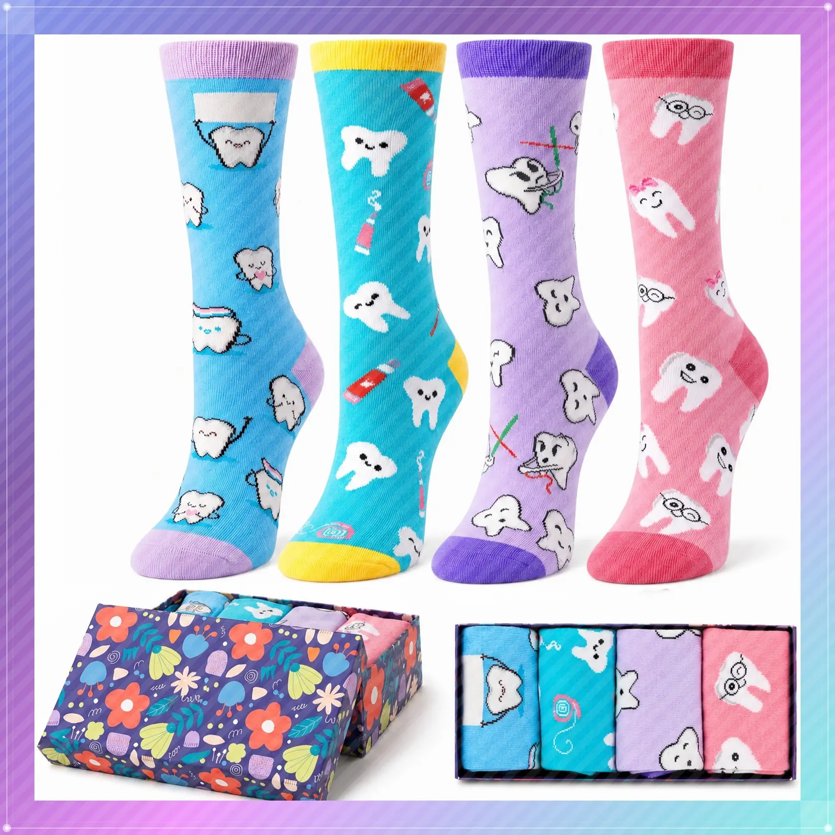 Tooth Pattern Nursing Socks - Fun Gifts for Nurses, Dental Assistants, Dentists & Dental HygienistsGift