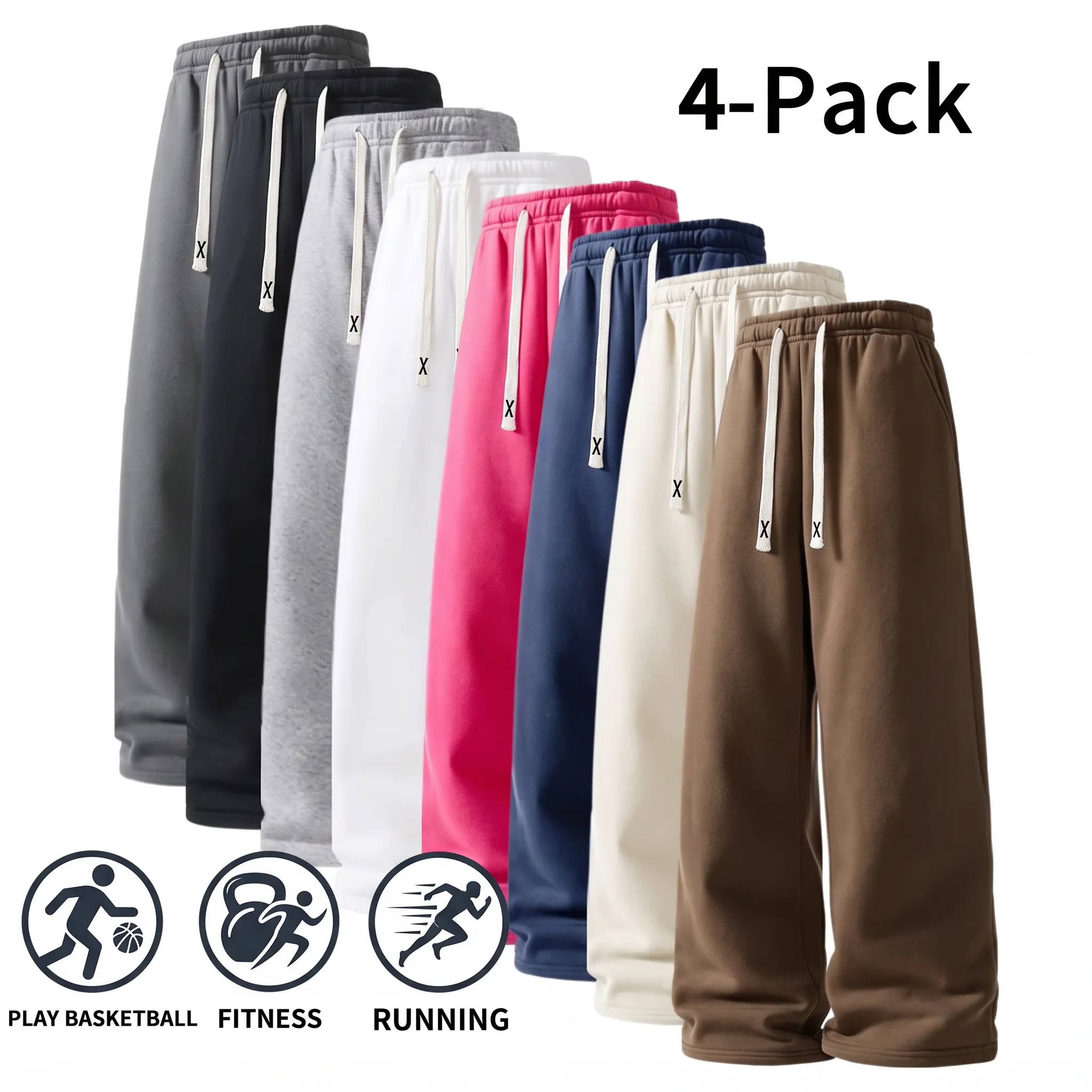 4-Pack Fall & Winter Styles Ultra-Soft Wide-Leg Sweatpants | Breathable training pants for basketball, jogging, and fitness (available in 4-pack and 1-pack).