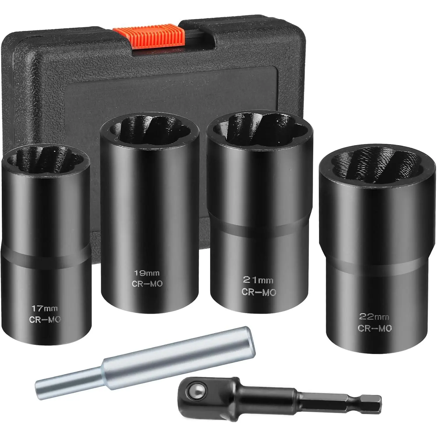 6 PCS Twist Set, Stripped Lug Nut Remover Wheel Lock Removal Kit Extractor Set for Removing Damaged, Dead, Rusted, Rounded-Off, Nuts & Screws-17MM,19MM, 21MM, 22MM