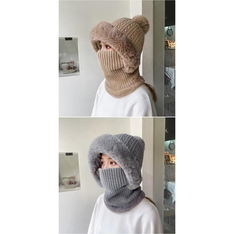 Women's Winter Knitted Balaclava, Warm Full Face Coverage Beanie with Ear Flaps and Neck Gaiter, Stylish Ski Mask for Cold Weather Outdoor Activities