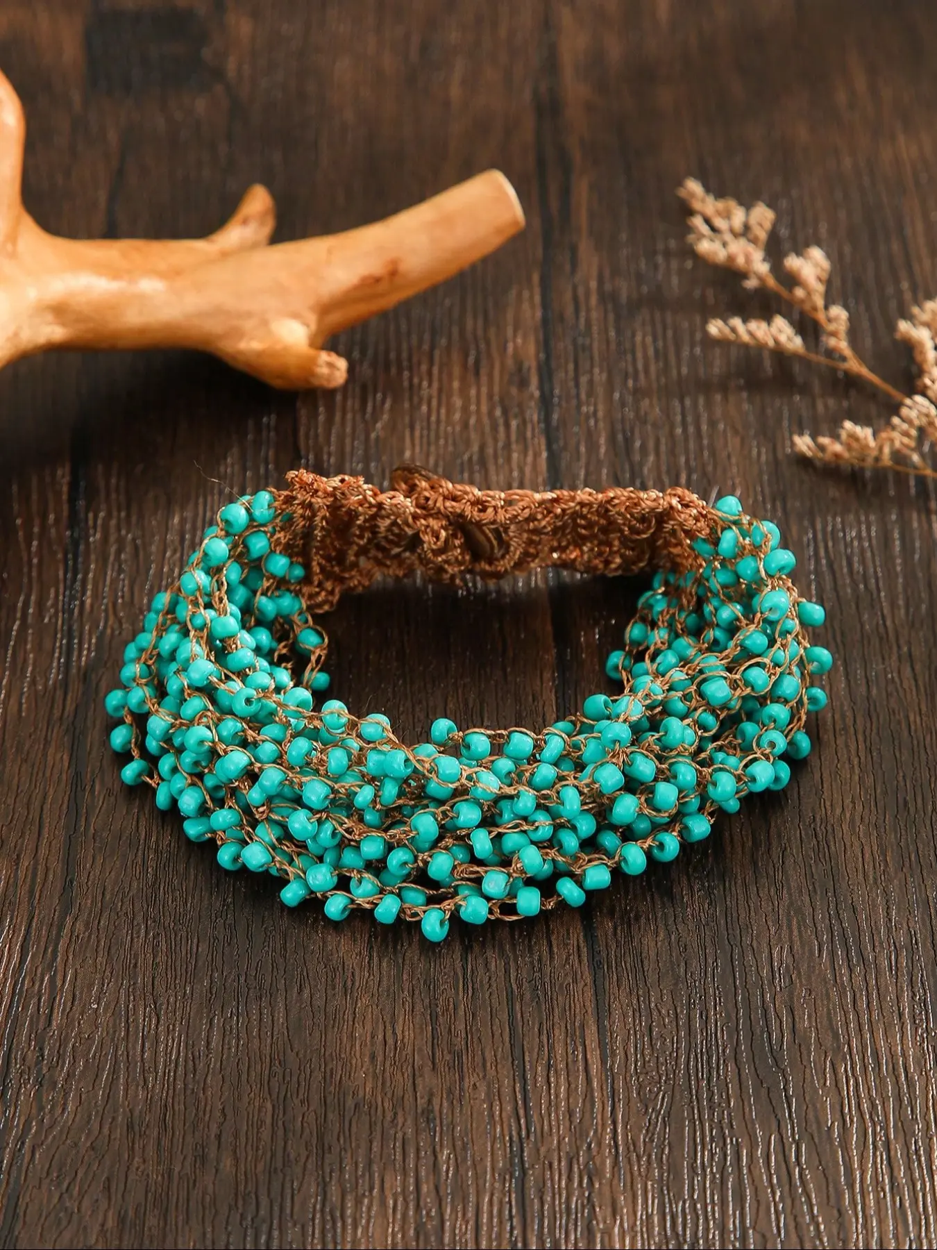 1pc Women's Fashion Bracelet, Bohemian Style, Retro Style, Crochet Beaded Bracelet In Red, White, Green, Multicolor, Gray, Handmade Beaded Woven, Suitable For Daily Wear, Holiday Party, Couples, Holiday Gift