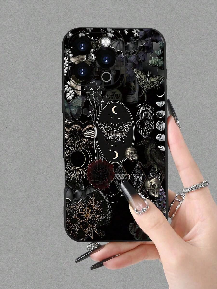 Gothic Elements Pattern Design Theme Luxury Shockproof Aesthetic Cute Phone Case, Lens Protrusion Protection, Suitable For IPhone17/IPhone17 Air/IPhone17 Pro/IPhone17 Pro Max/16 Pro Max/15 Pro Max/14 Pro Max/13 Pro Max/12 Pro Max/11 Pro Max