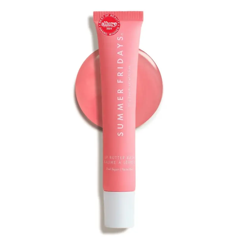 Summer Fridays Lip Butter Balm - Moisturizing Lip Gloss for Instant Shine + Sheer Color - With Nourishing Shea Butter - Everyday Makeup + Skin Care Summer Essentials - Vegan - Pink Sugar - Hydrating Glosses