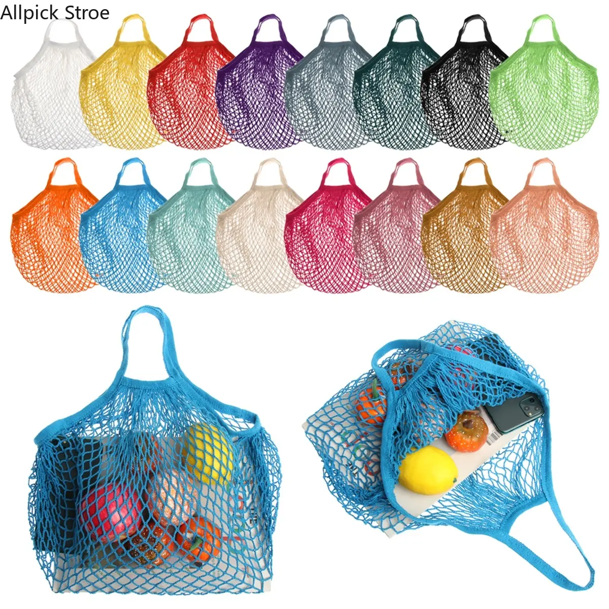 Reusable Cotton Mesh Shopping Bag - Large Capacity String Tote with Long Handles, Foldable & Washable for Farmers Market Groceries, Reusable Bags, Produce Bags
